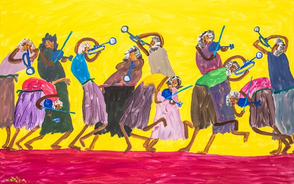 "Musicians on Yellow" by primitive artist Woodie Long