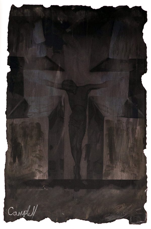Black Jesus, by artist Scott Campbell. Watercolor on burned egyptian cotton, mounted on acid free mat boards.